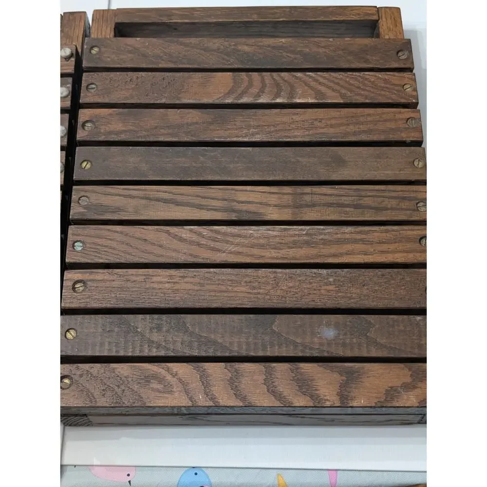 Vintage Folding Solid Wood Slatted Storage Chest Magazine Rack Rustic Decor